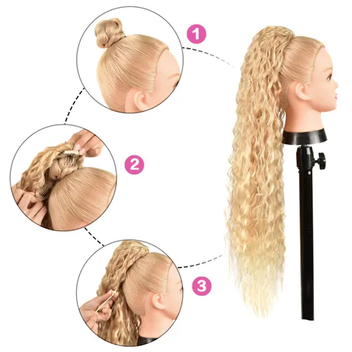 Miniatura 3 de BHF Extensiones de cola de caballo orgánicas de 32 pulgadas + 30 pulgadas, con cordón negro, extensiones de cabello extralargas con clip para mujer