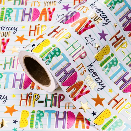 Miniatura 9 de WRAPAHOLIC Papel de regalo para cumpleaños - Rollo mini - 17 pulgadas x 16.5 pies - Papel de regalo azul dorado con foil brillante de feliz Azul