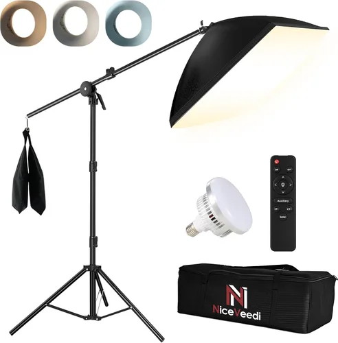 Miniatura 8 de NiceVeedi Iluminación de fotografía de 85 W, paquete de 2 kits de iluminación softbox profesional de 20 x 28 pulgadas con brazo de pluma de 42