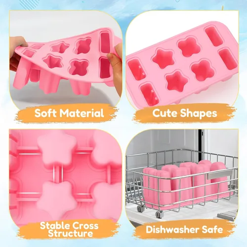Miniatura 4 de Moldes de paletas de silicona, 8 cavidades con 50 palitos, molde para hacer paletas de hielo sin BPA con embudo y cepillo de limpieza para niños