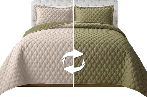 Miniatura 12 de Elegant Comfort Juego de colcha reversible acolchada de 3 piezas con fundas de almohada, exquisitas costuras de diamante para todas las estaciones