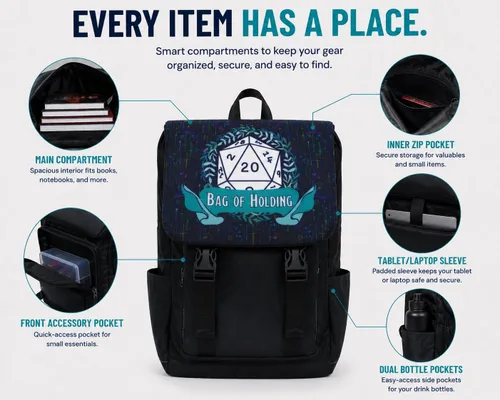 Miniatura 3 de Mochila DND Bolsa de viaje RPG de mesa para jugadores de D&D y maestros de mazmorras Almacenamiento de dados, laptop y bolsa de libros