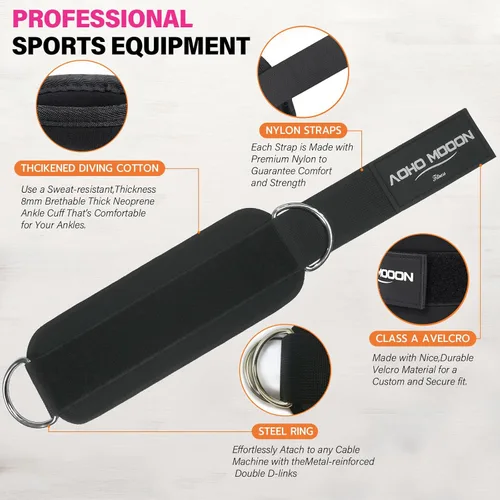 Miniatura 4 de AOHO MOOON - Brazalete de tobillo para máquina de cable, accesorios de gimnasio para mujeres y hombres, puños de tobillo de neopreno para patadas