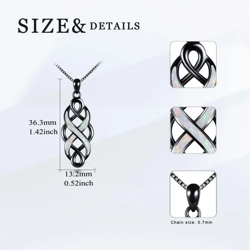 Miniatura 3 de YFN Collar con colgante de ópalo creado con nudo celta irlandés, collares negros de plata esterlina para mujeres y hombres de 18 pulgadas