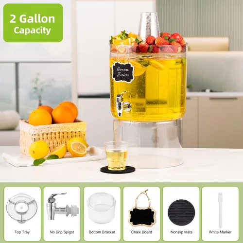Miniatura 3 de Dispensador de bebidas de 2 galones para fiestas, dispensador de bebidas sin BPA con grifo sin goteo, dispensadores de jugo con soporte, dispensador