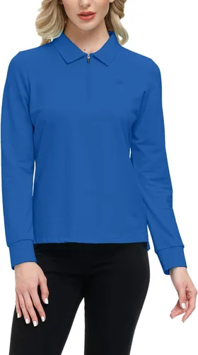 Miniatura 15 de JINSHI Polo de golf para mujer, de manga larga, con cremallera, deportiva, de secado rápido, atlética, casual, ajustada