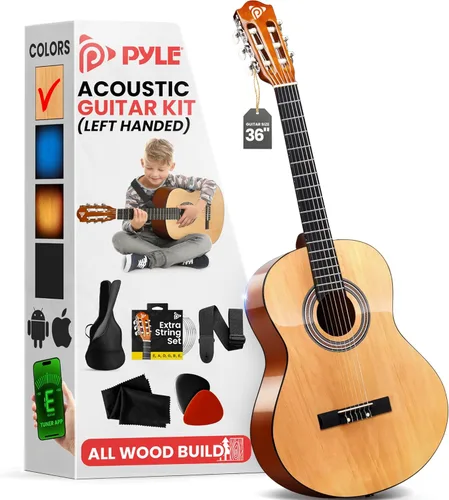 Pyle - Kit de guitarra acústica para principiantes, instrumento junior de 3/4 de 36 pulgadas de tamaño para niños y adultos, brillo natural