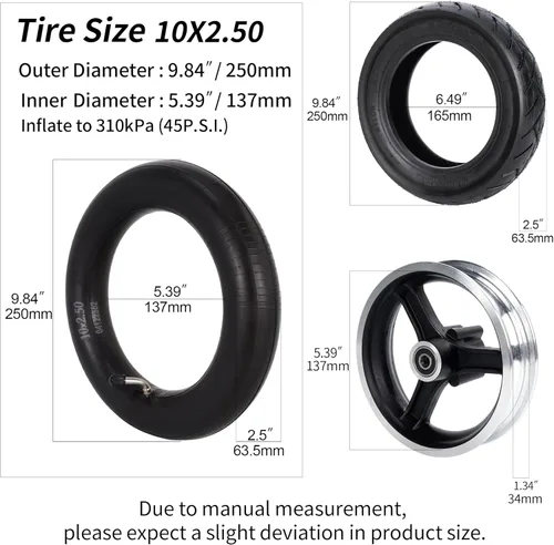 Miniatura 2 de RUTU Tubos interiores de 10 x 2.50 pulgadas, juego de tubos para scooter de 10 pulgadas, compatible con scooter eléctrico, scooters y tableros
