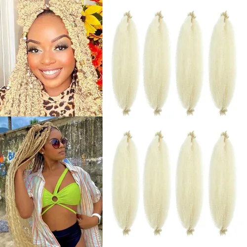 Miniatura 42 de Cabello afro trenzado elástico color marrón claro de 16 pulgadas, paquete de 3 T27, cabello afro preesponjado y trenzado elástico, cabello afro