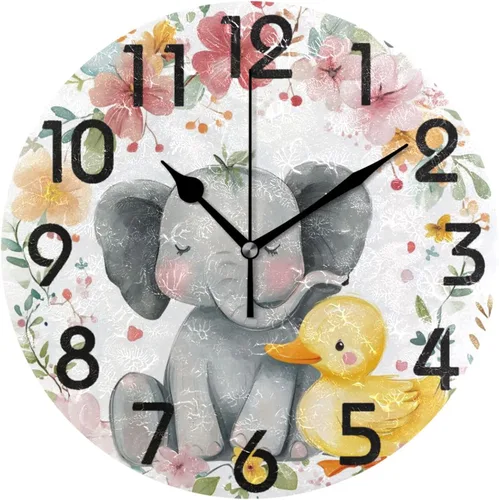 Miniatura 21 de Spring Hummingbird - Reloj de pared redondo con estampado de flores, 9.5 pulgadas, funciona con pilas, reloj de escritorio analógico silencioso