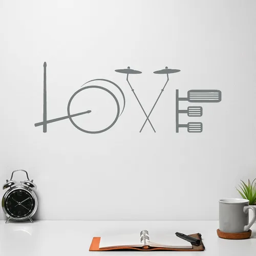 Miniatura 4 de Vinilo adhesivo de pared Amor Música Baterías Instrumentos Musicales Pegatinas Mural Decoración Grande (g6630) Negro