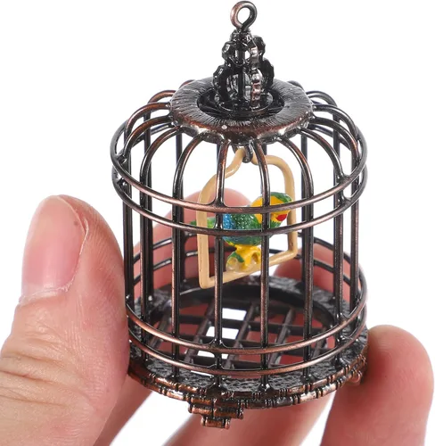 Miniatura 4 de NUOBESTY Mini adorno de jaula de pájaros pequeña casa de muñecas jaula para pájaros 1 12 escala pequeña decoración de casa pequeña jaula de metal