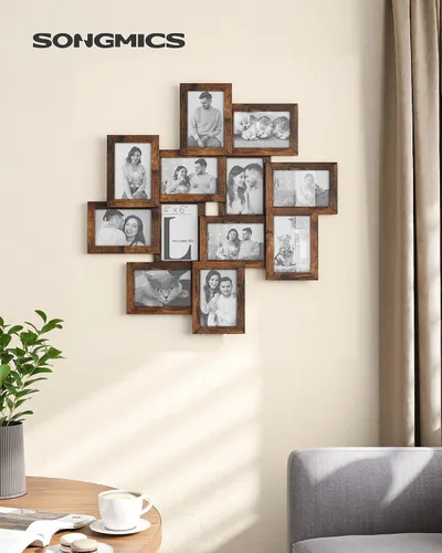 Miniatura 2 de SONGMICS Marcos de fotos de 4 x 6 pulgadas, decoración de pared, paquete de 12 marcos de collage de fotos, juego de marcos de fotos con parte Marrón