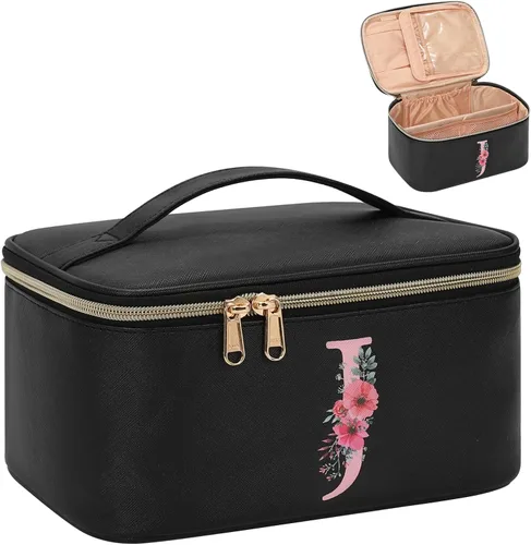 Miniatura 63 de OCHEAL Bolsa de maquillaje personalizada, bolsa de maquillaje beige para mujer, kit de aseo de viaje con monograma, organizador de cosméticos listo
