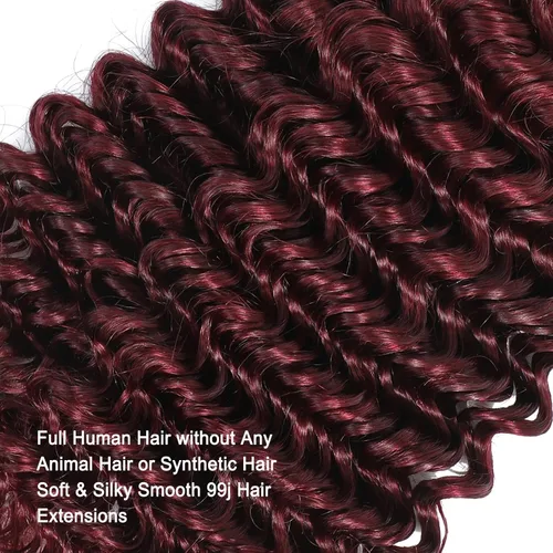 Miniatura 5 de Paquete de cabello humano virgen brasileño de 12 pulgadas, color borgoña 99j, extensiones de cabello humano virgen brasileño para mujeres