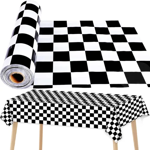 Rollo de mantel a cuadros en blanco y negro de 52 pulgadas x 100 pies, suministros de fiesta de automóvil de carreras, mantel para interiores y