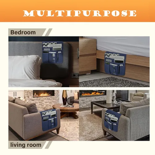 Miniatura 5 de Teniux Soporte de Control Remoto Caddy para Sillón Reclinable y Sofá, Organizador Antideslizante de Reposabrazos con 5 Bolsillos para Revista