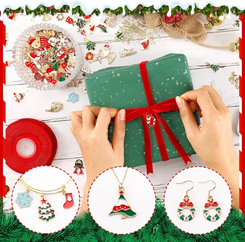 Miniatura 4 de SANNIX 350 dijes de Navidad para hacer joyas, dijes de esmalte dorado para manualidades, pulseras, collares, aretes, suministros de manualidades