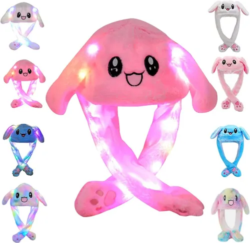 Miniatura 9 de Sombrero de conejo con orejas que se mueven de umbresen, sombrero de conejo de peluche divertido para niños Rosa