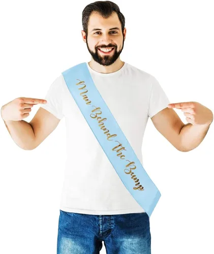 Miniatura 7 de Divertida banda para baby shower con texto en inglés "Man Behind The Bump" para papá futuro, decoración de fiesta de baby shower, suministros