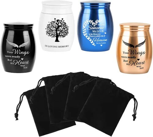 Miniatura 15 de Juego de 4 mini urnas para cenizas, pequeñas urnas de recuerdo de cremación para cenizas de humanos/mascotas, urnas conmemorativas para familiares