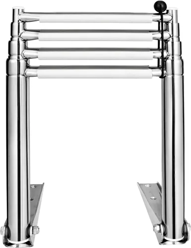 Miniatura 5 de YOUNG MARINE Escalera telescópica y plegable de acero inoxidable de 4 escalones con estribo de plástico blanco, montaje sobre plataforma