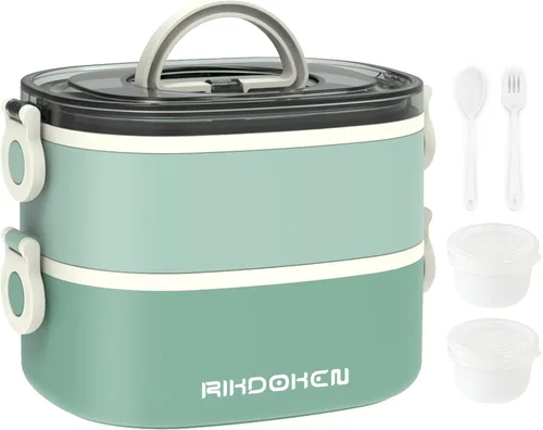 Miniatura 7 de RIKDOKEN Caja de almuerzo, contenedores apilables de 3 capas, lonchera portátil de gran capacidad de 94OZ a prueba de fugas con cajas para salsa