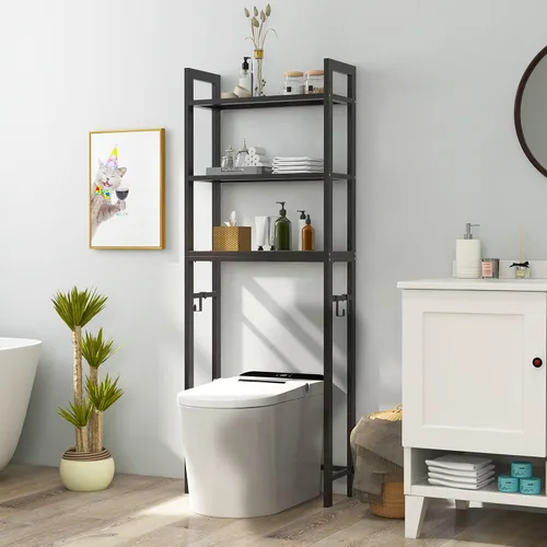 Miniatura 2 de LOKO Estante de almacenamiento de 3 niveles sobre el inodoro, organizador de baño con dispositivo antivuelco, 3 ganchos, soporte de metal sobre