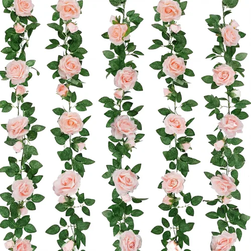 Miniatura 9 de ZIFTY 5 guirnaldas de flores azules de 32.5 pies, enredaderas de flores falsas, guirnalda floral artificial para colgar hiedra rosa para decoración