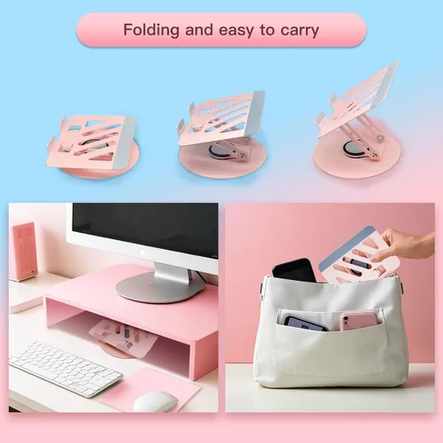 Miniatura 7 de Soporte giratorio de 360° para tablet – Rosa Doble eje giratorio ajustable, diseño plegable Se adapta a iPads y tabletas de hasta 13 pulgadas