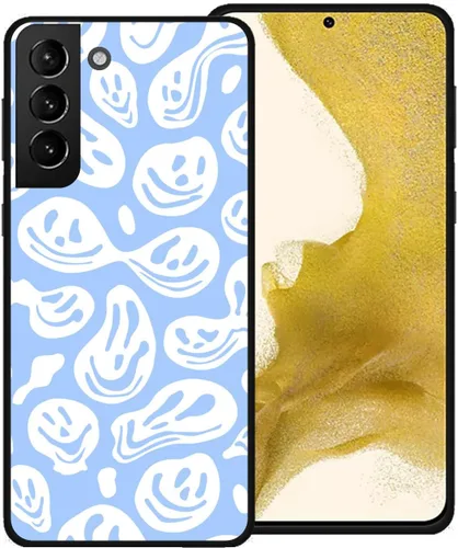 Miniatura 20 de Funda de teléfono para Samsung Galaxy S22 5G, rosa pastel y blanco, divertida sonrisa trippy derretida hippie sonriente calavera fantasma cara linda