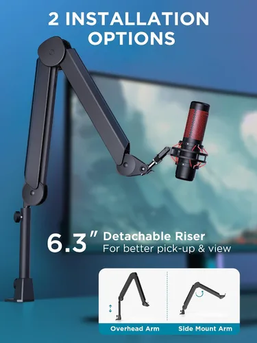 Miniatura 5 de InnoGear Brazo de Micrófono con Boom, Soporte de Micrófono con Canales de Gestión de Cables y Elevador de Altura para Blue Yeti FIFINE AM8 K669B
