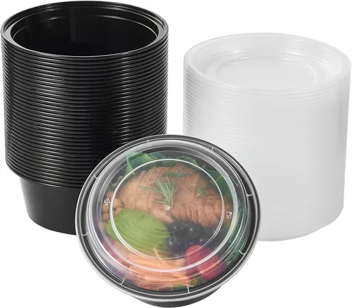 Miniatura 11 de FULING - Envases de almacenamiento de comida para preparar comidas, 50 unidades, 24 onzas, redondos, con tapas, para llevar, caja de plan
