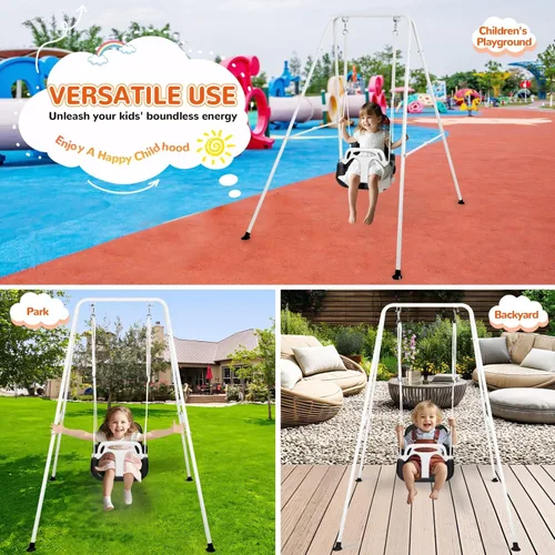 Miniatura 7 de Juego de columpios 3 en 1 para niños pequeños, columpio de bebé para interiores y exteriores, juego de columpios resistentes con soporte de metal