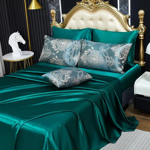 Miniatura 4 de Juego de edredón Queen de jacquard verde, juego de sábanas, elegante juego de ropa de cama de 8 piezas bordado, diseño floral neoclásico, decoración