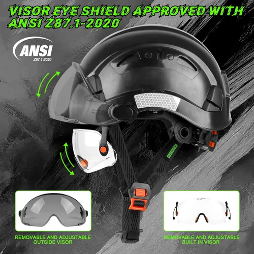 Miniatura 3 de GREEN DEVIL Casco de seguridad con visera tintada y transparente con ventilación Casco de construcción ABS Cascos de construcción para hombres