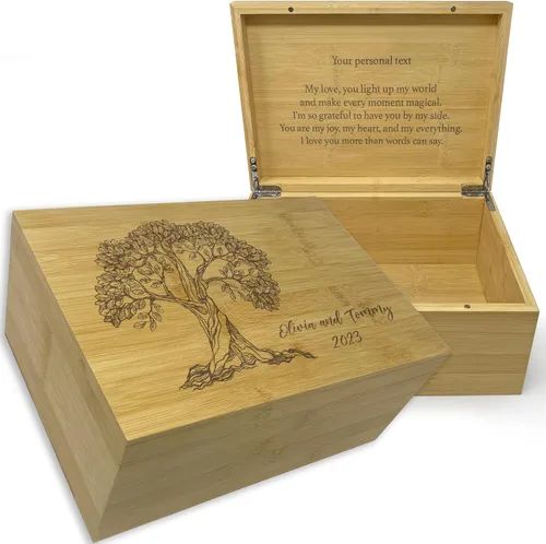 Miniatura 89 de Caja de madera grabada personalizada grande – Caja de recuerdo de madera de acacia con mensaje oculto personalizado, cajas de memoria de nogal