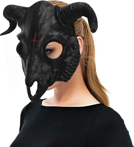 Miniatura 4 de Máscara de cabra para Halloween, oveja, cráneo, carnaval, fiesta, poliuretano, animal, cuerno de animal, cosplay, fiesta, accesorio de disfraz Negro