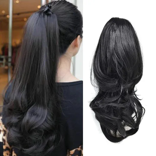 Natural Mujeres Onduladas Chic Garra Pinza Pinza Cola de Caballo Coqueto Capa Extensión de Pelo 14" Rizado Fibra de Alta Temperatura Extensión de 1#