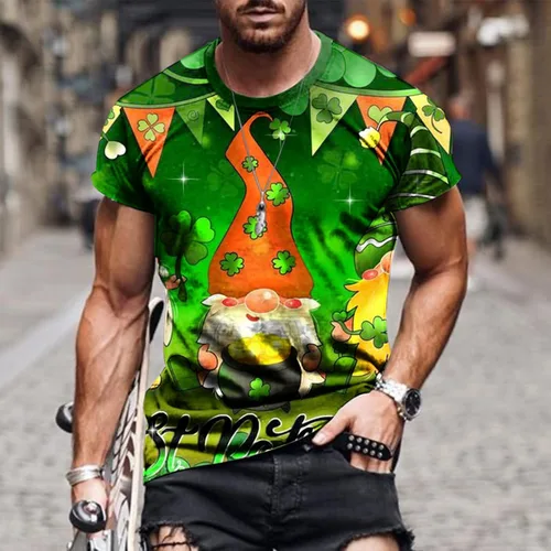 Miniatura 2 de Camiseta de gran tamaño con estampado 3D para hombre, diseño de San Patricio, cuello redondo, blusas sueltas de manga corta para uso diario