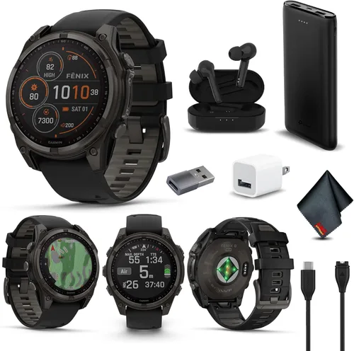 Miniatura 13 de Garmin Fenix 8 AMOLED Premium Multisport GPS Smartwatch gris pizarra con banda de silicona negra, linterna LED incorporada, paquete de reloj