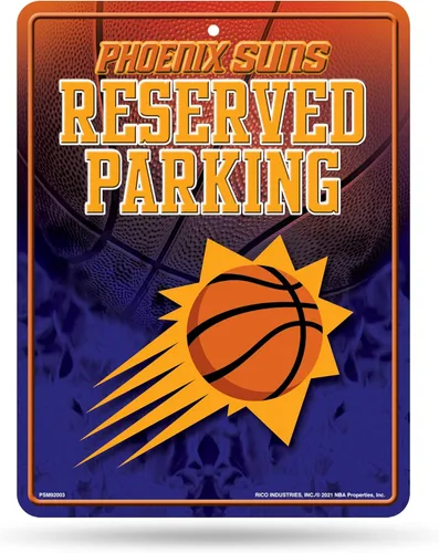 Rico Industries NBA Basketball Phoenix Suns - Letrero de estacionamiento de metal de 8.5 x 11 pulgadas, ideal para cueva de hombre, dormitorio,