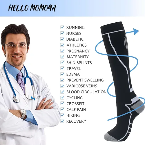 Miniatura 2 de Calcetines de compresión para mujeres y hombres, circulación hasta la rodilla, 8 pares para enfermeras, correr, viajes, atletismo
