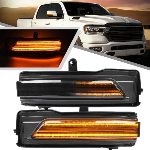 2 piezas de luces LED intermitentes secuenciales ámbar para espejo lateral para Dodge Ram 1500 2019-2024, indicador de intermitente, luz de señal de