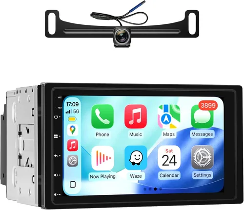 Estéreo de coche de doble DIN de 7 pulgadas con CarPlay inalámbrico y Android Auto/Android 13.0 / 240 W Salidas, 4.1 -Canal/QLED Pantalla Upgrade/AM