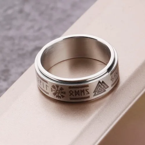 Miniatura 6 de Anillo vikingo de runa anti ansiedad anillos de texto nórdico joyería vikinga banda de promesa de boda para hombres y mujeres