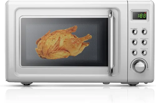 MAT EXPERT Horno microondas compacto de 0.7 pies cúbicos, temporizador digital y bloqueo para niños, microondas pequeño con plato giratorio de Blanco