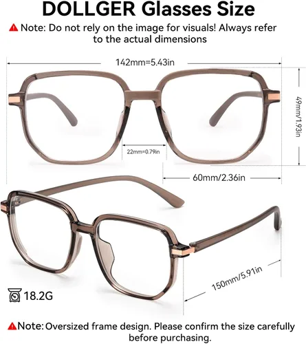Miniatura 6 de Dollger Square Blue light Glasses for Women Men Oversized Bluelight Blocking Computer Screen Stylish Eyeglasses TR90 Frame