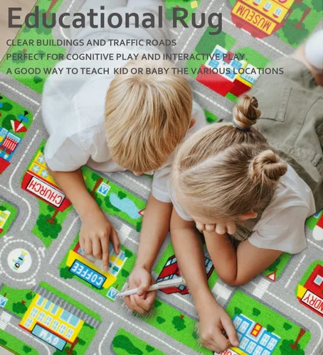 Miniatura 6 de Yincimar Alfombra de juegos para niños, alfombra de juego con coche, vida urbana, tráfico, carretera, alfombra para niños, alfombra de 5 x 6 pies 6