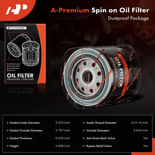 Miniatura 2 de A-Premium 10K Millas de Protección Filtro de Aceite Giratoria Compatible con Ford y para Toyota y Nissan y Jeep y Dodge y Chrysler y Mitsubishi